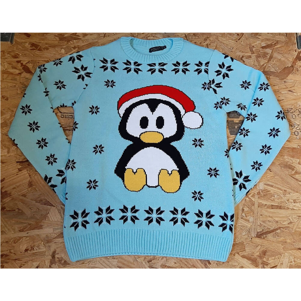 Pinguïn Licht Blauw Kersttrui christmas-shop.nl