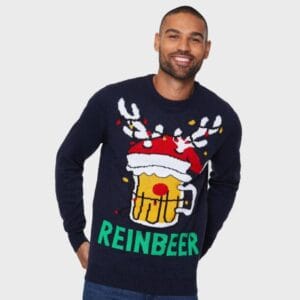Reinbeer Kersttrui Blauw + Gratis Kerstmuts