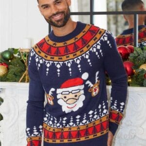 Rudolf & Santa Kersttrui Blauw + Gratis Kerstmuts