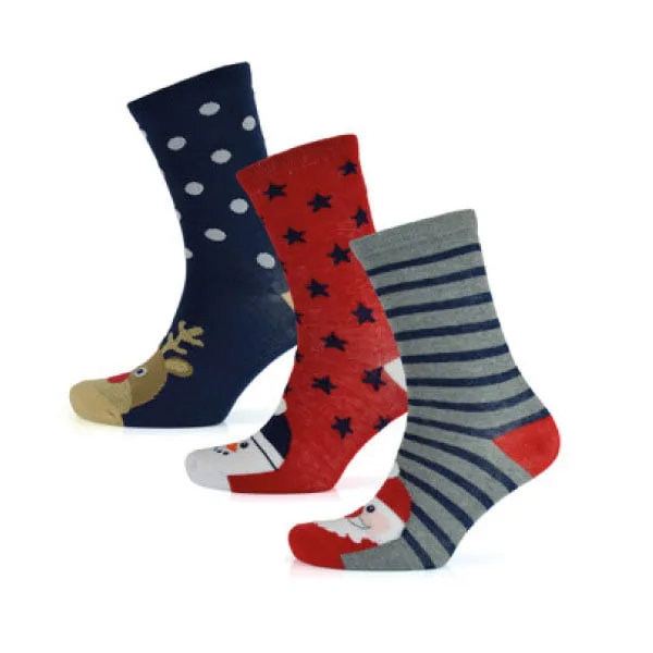 Rudolph/Snowman/Santa Kerstsokken (3-paar) Dames